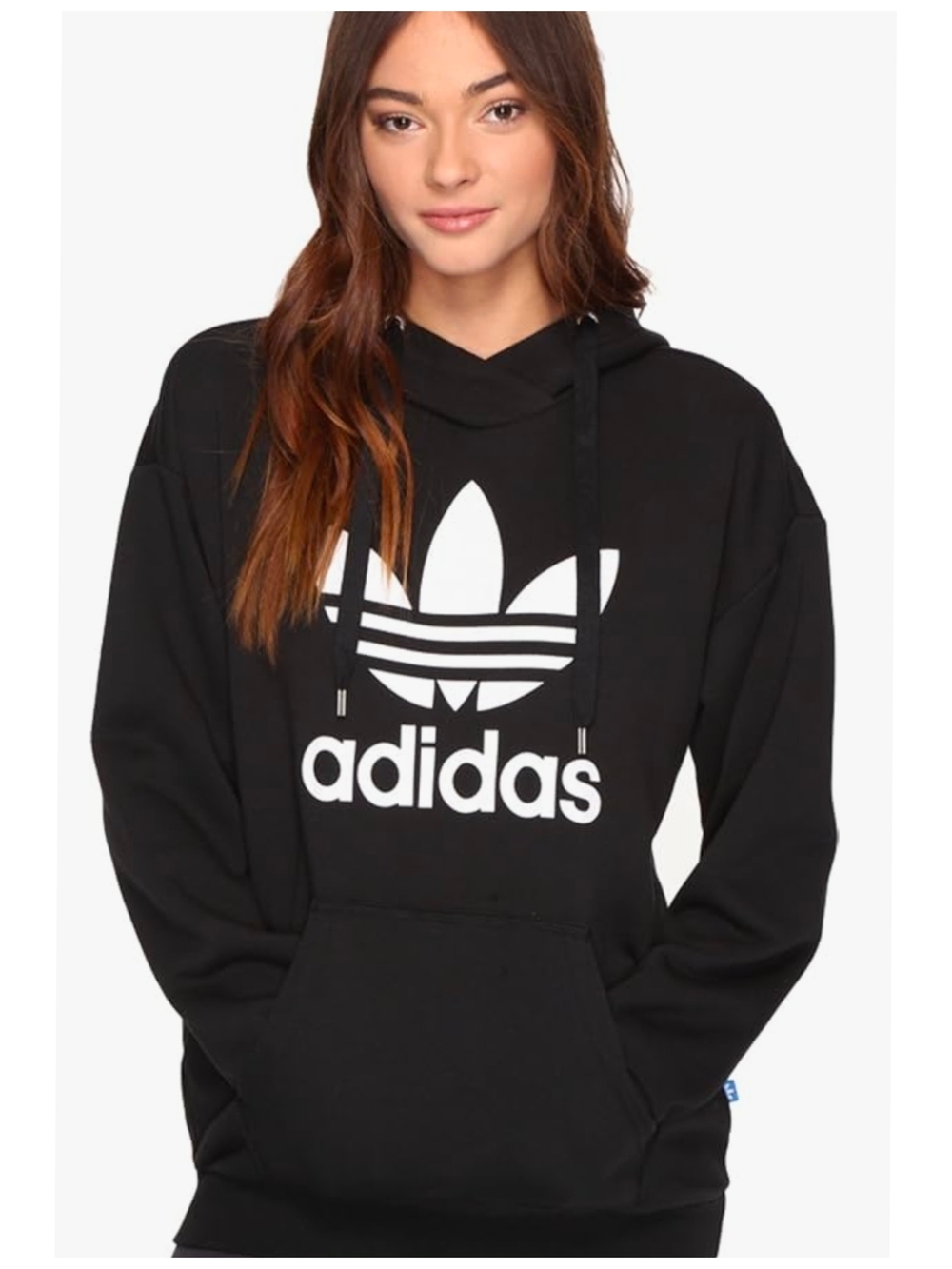 adidas Black Hoodie with White Trefoil Logo Size L